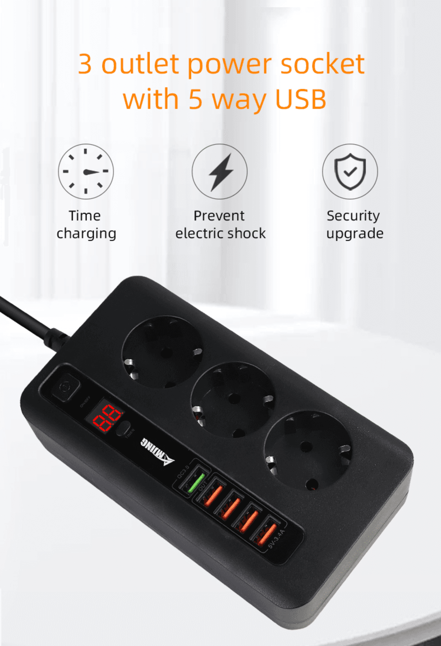 Продолжен кабел со 5 USB порти за брзо полнење - Image 2