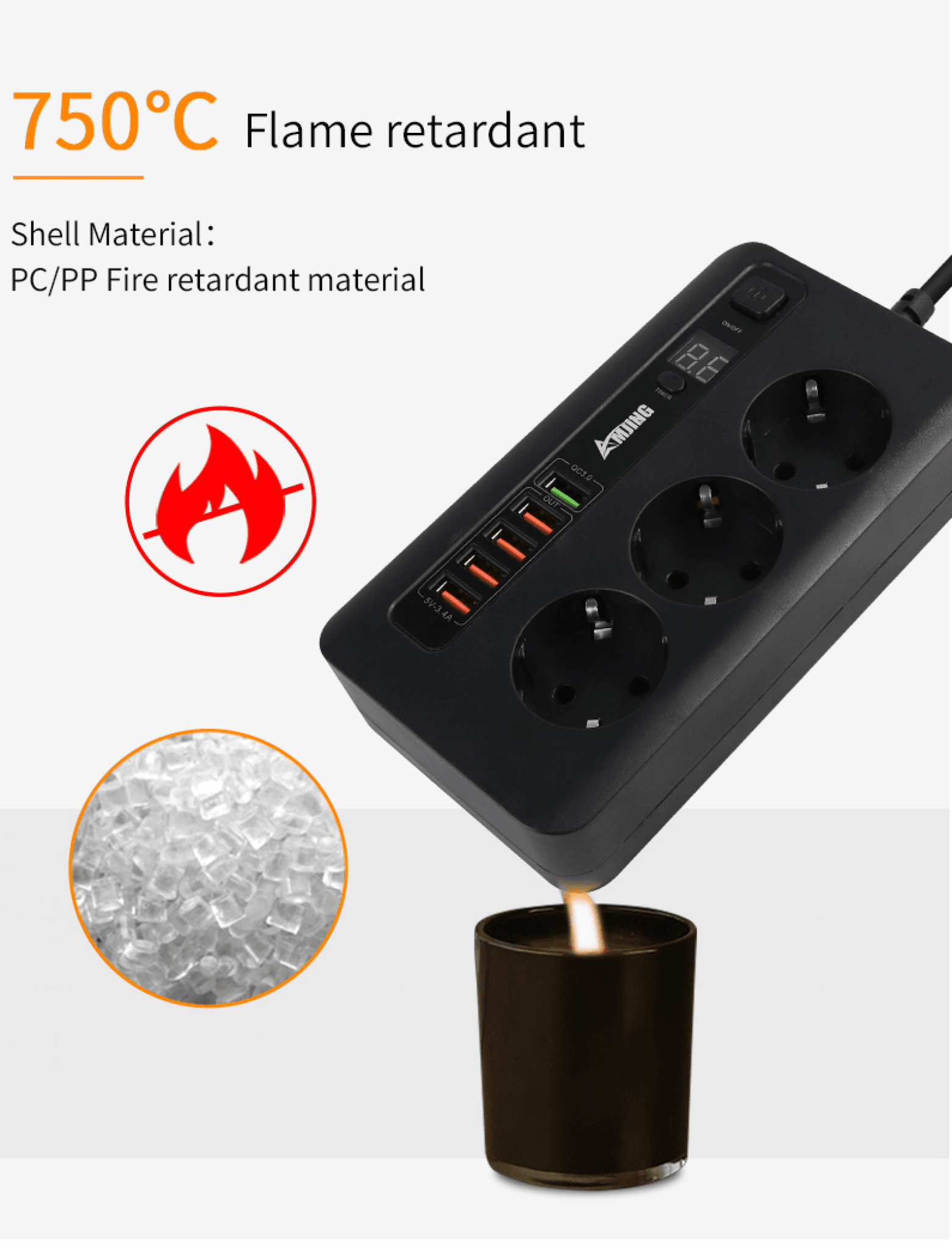 Продолжен кабел со 5 USB порти за брзо полнење - Image 6